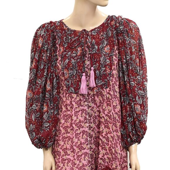 Free People Estelle Chiffon Maxi Dress Buttondown Printed Ruffle Flowy S 280250 - Picture 10 of 14